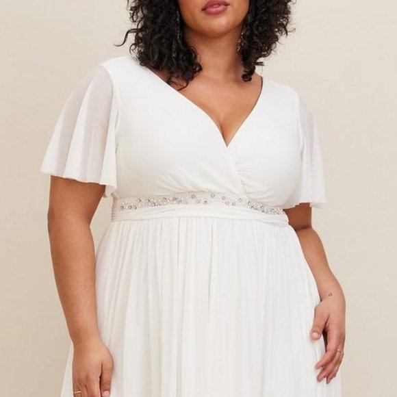 ❤️NWT VINTAGE TORRID EMPIRE WAIST WEDDING DRESS - PEARLS RHINESTONE GOWN SIZE 20 - Picture 13 of 15